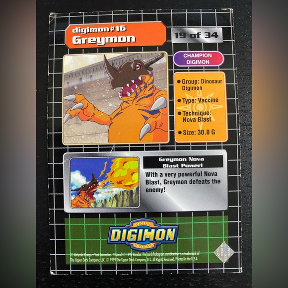 🔴2/$10 SALE🔴 1999 Greymon Exclusive Preview Digimon Card - Picture 2 of 2